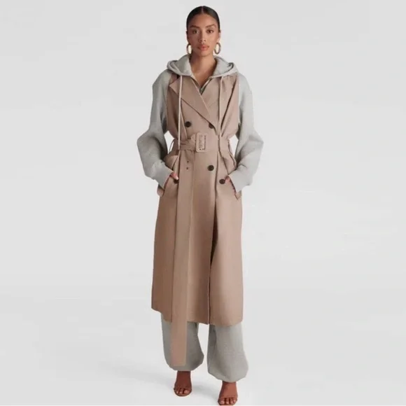 KBB by KAHLANA Women's 'The Sweatshirt Trench Coat' - Khaki/Heather Gray M - Picture 1 of 6